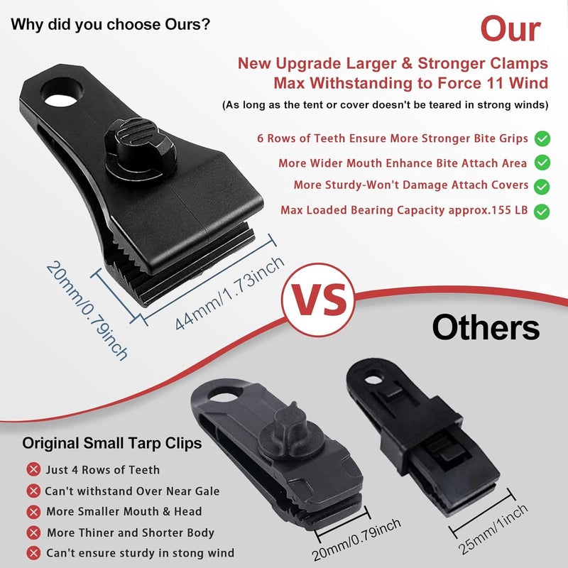 CLIO Upgrade Large Tarp Clips Heavy Duty Lock Grip, 18 PCs Heavy Duty Tarp Clip Clamps Tent Fasteners Clips for Camping Awnings Caravan Canopies Car Truck Swimming Pool Boat Cover Clips - Image 5